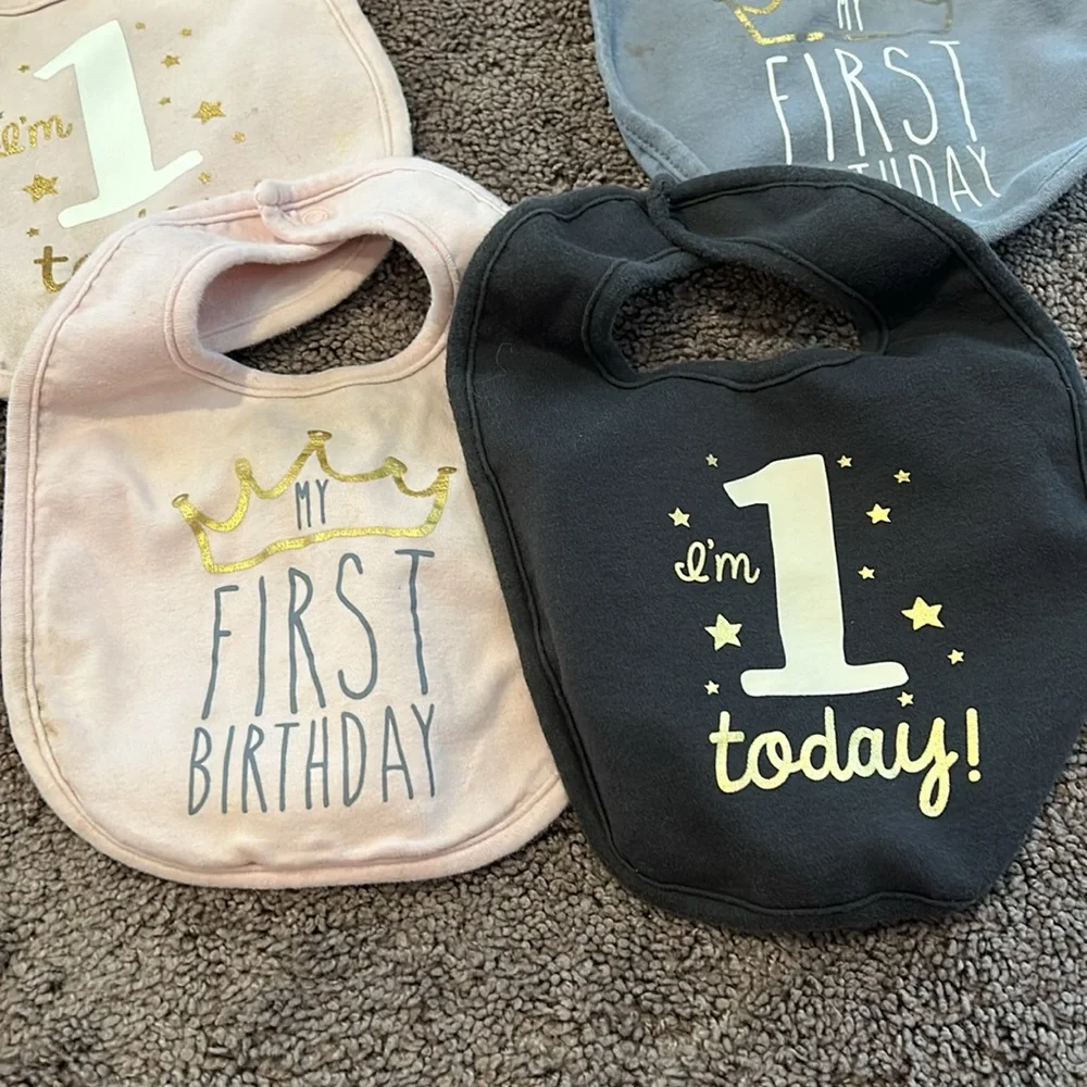 My first birthday and I’m 1 today matching twin set bibs bundle!